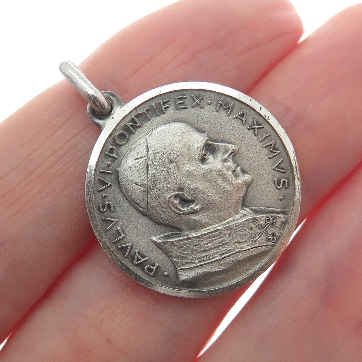 800 Silver Vintage Italy St. Christopher & Pope Paulus VI Medal Charm Pendant