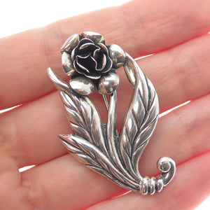 DANECRAFT 925 Sterling Silver Vintage Rose Flower Oxidized Pin Brooch