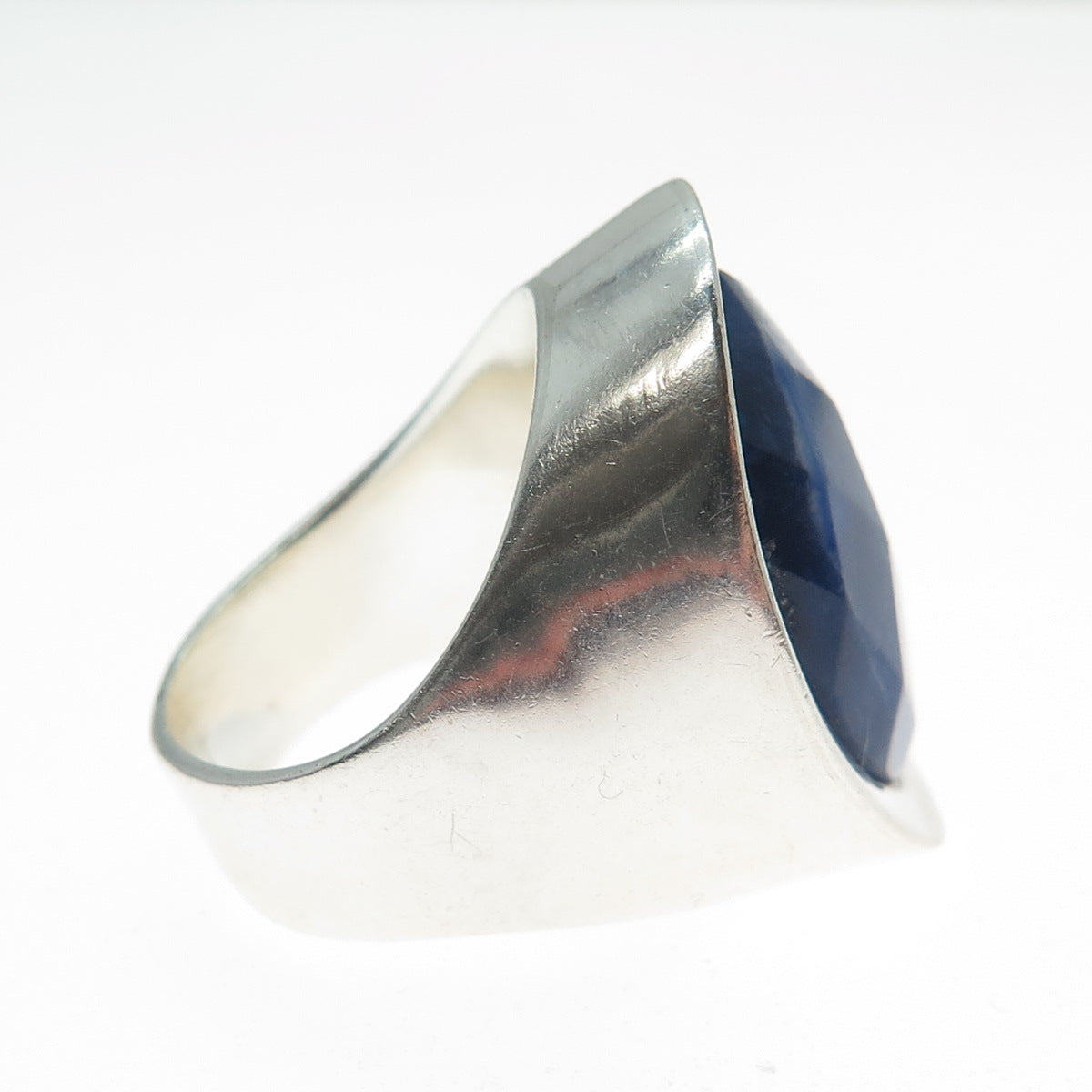 950 Silver Vintage Real Sodalite Modernist Statement Ring Size 6.5