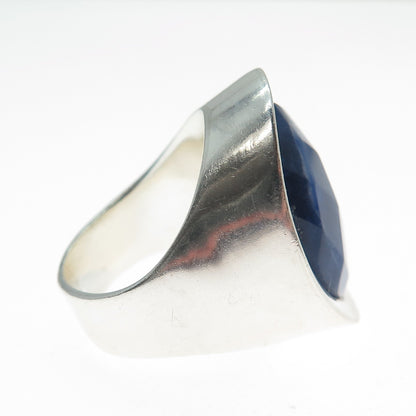 950 Silver Vintage Real Sodalite Modernist Statement Ring Size 6.5