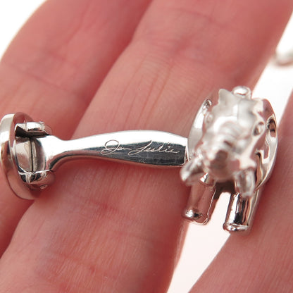 Jan Leslie 925 Sterling Silver Real Abalone Shell Elephant Cufflinks