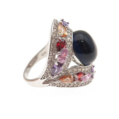 925 Sterling Silver Multi-Color C Z Cluster Ring Size 7