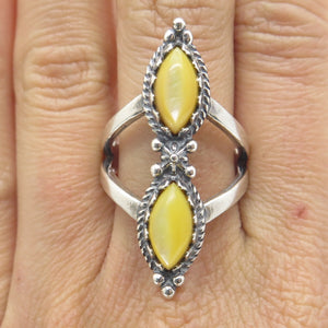 CAROLYN POLLACK 925 Sterling Silver Vintage Real MOP Oxidized Ring Size 9.25