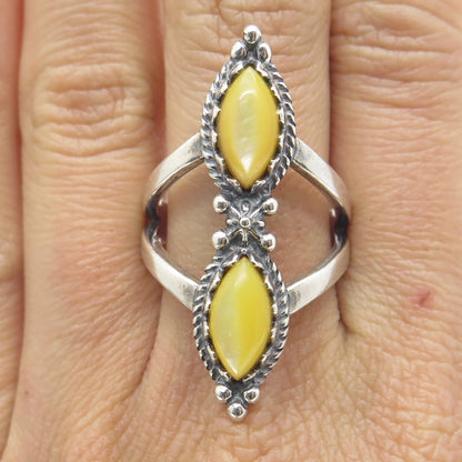 CAROLYN POLLACK 925 Sterling Silver Vintage Real MOP Oxidized Ring Size 9.25