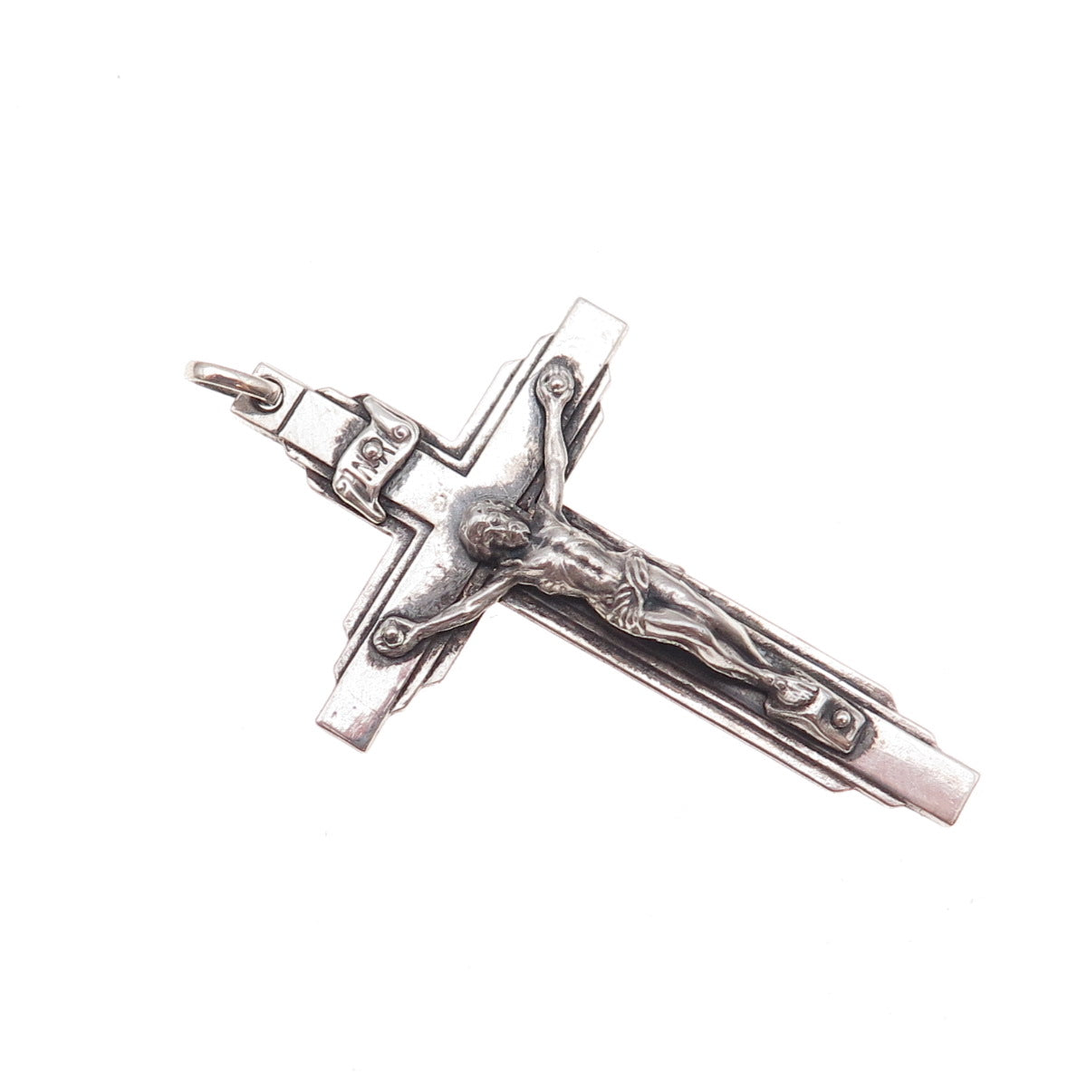 925 Sterling Silver Antique Art Deco France St. Anne de Beaupre Crucifix Pendant
