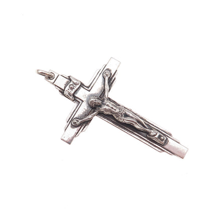 925 Sterling Silver Antique Art Deco France St. Anne de Beaupre Crucifix Pendant