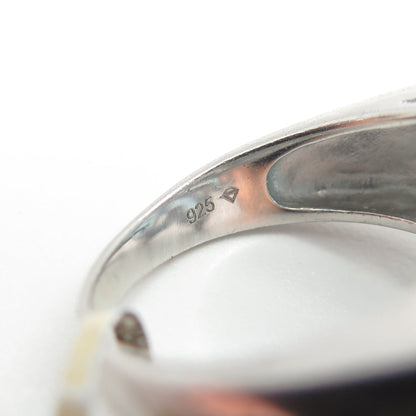 925 Sterling Silver Real White Diamond & Swiss Blue Topaz Gem Ring Size 7.25