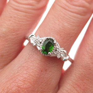 Chuck Clemency 925 Sterling Real Peridot & White Topaz Floral Ring Size 8.25