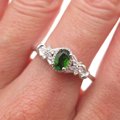 Chuck Clemency 925 Sterling Real Peridot & White Topaz Floral Ring Size 8.25