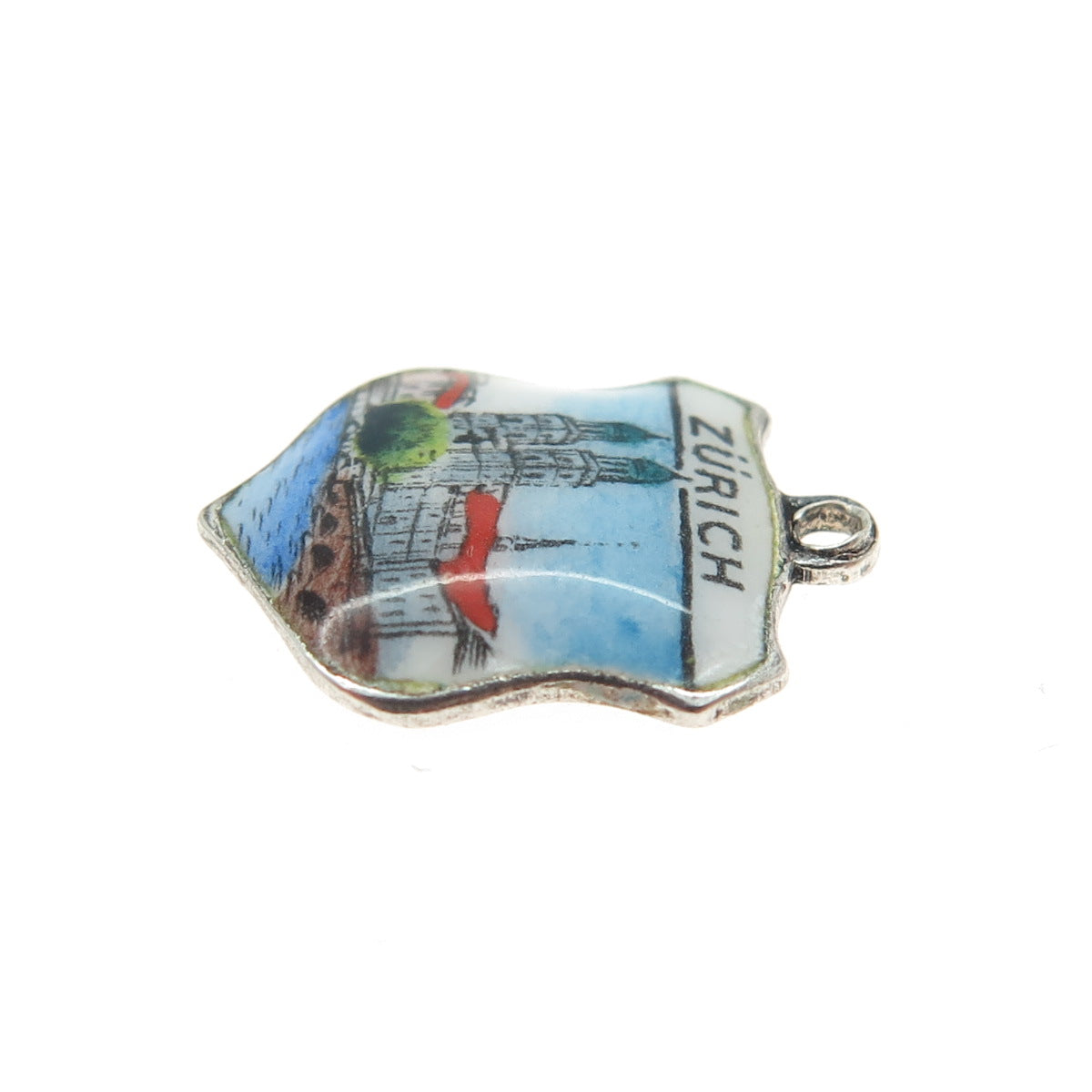 800 Silver Vintage Enamel Zurich Switzerland Minimalist Charm Pendant