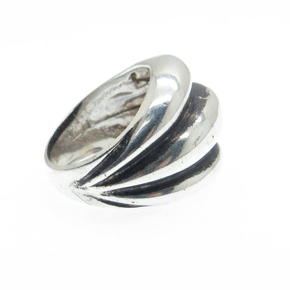 925 Sterling Silver Vintage Modernist Ribbed Oxidized Ring Size 7.25