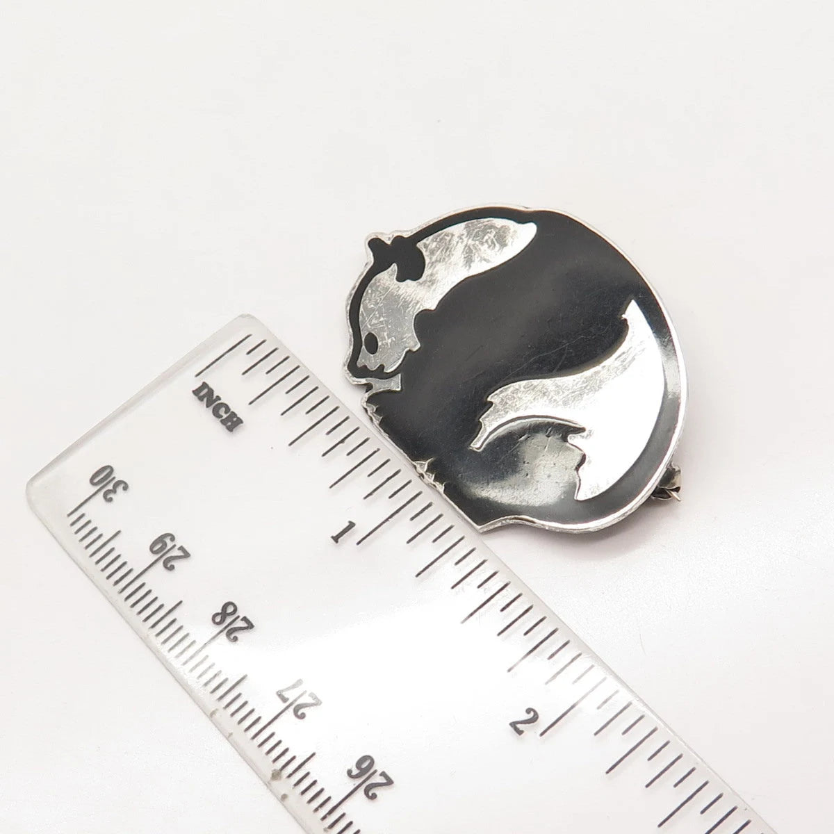 925 Sterling Silver Vintage Mexico EFS Real Black Onyx Gem Abstract Pin Brooch