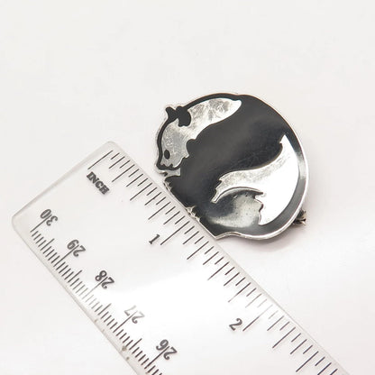 925 Sterling Silver Vintage Mexico EFS Real Black Onyx Gem Abstract Pin Brooch
