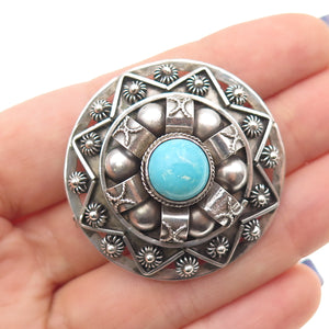 800 Silver Antique Art Deco Italy Real Turquoise Cannetille Oxidized Pin Brooch