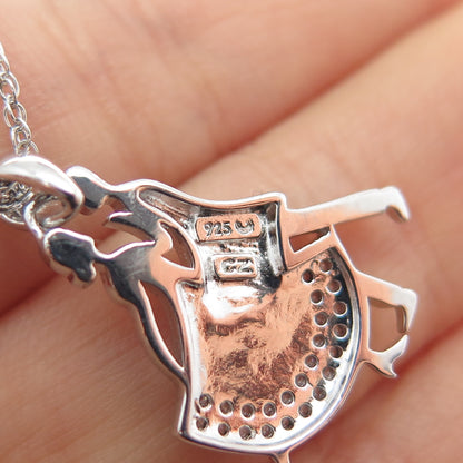 925 Sterling Silver Round-Cut C Z Dancing Couple Singapore Chain Necklace 18"