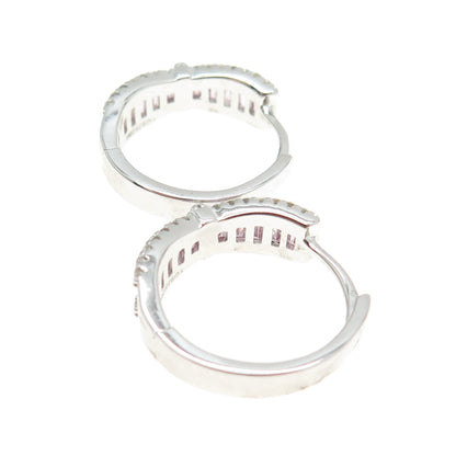 925 Sterling Silver White & Pink C Z Huggie Earrings