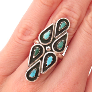 Old Pawn Sterling Silver Vintage Southwestern Turquoise Tribal Ring Size 5.25