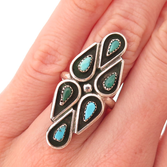 Old Pawn Sterling Silver Vintage Southwestern Turquoise Tribal Ring Size 5.25