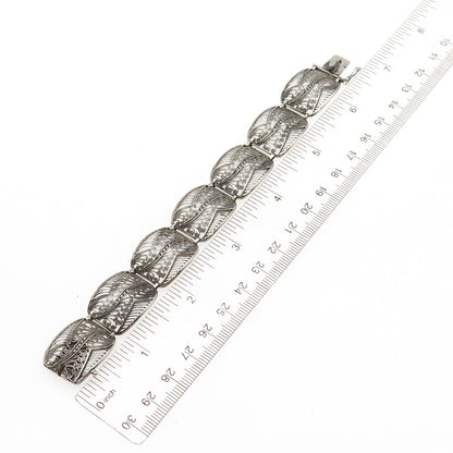 835 Silver Antique Art Deco Real Marcasite Filigree Panel Link Bracelet 6.5"