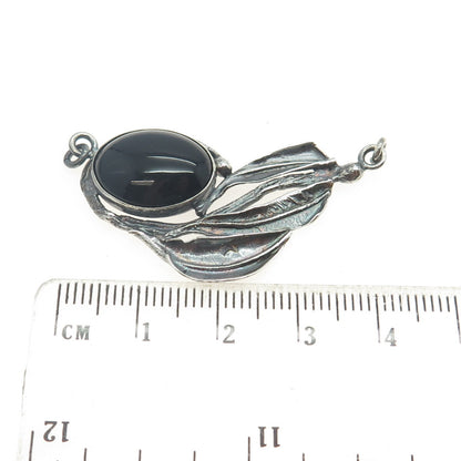 AVI SOFFER Sterling Vintage Israel Onyx Modernist Feather Centerpiece Pendant