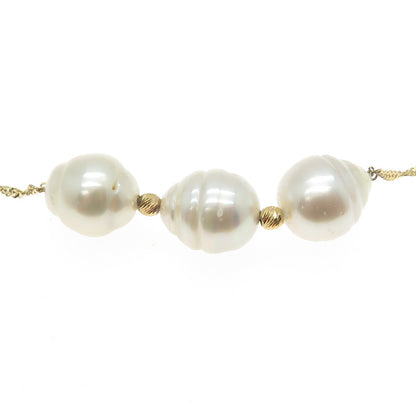 925 Sterling Silver Gold Plated Italy Real Pearl Twisted Curb Chain Necklace 16"