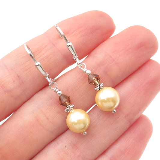 925 Sterling Silver Vintage Faux Pear & Smoky Crystal Dangle Earrings