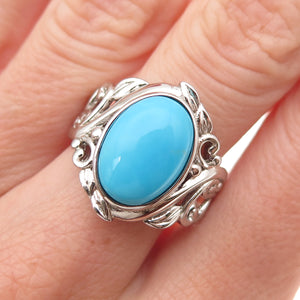 925 Sterling Silver Real Sleeping Beauty Turquoise Floral Ring Size 8