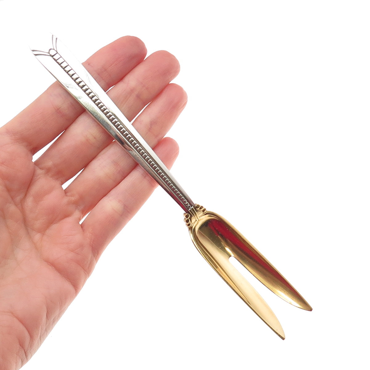 Tiffany & Co 925 Sterling 2-Tone Antique Art Deco Monogram Individual Melon Fork