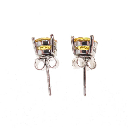 925 Sterling Silver Round-Cut Canary C Z Stud Earrings
