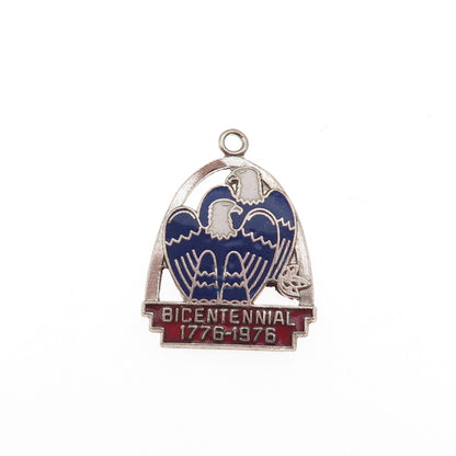 Fort Inc. Sterling Silver Vintage Enamel 1776-1976 Bicentennial Charm Pendant