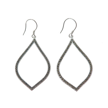 925 Sterling Silver Real Marcasite Modernist Dangle Earrings