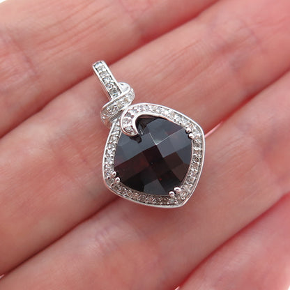 925 Sterling Silver Real Round-Cut Diamond & Red Garnet Mini Charm Pendant