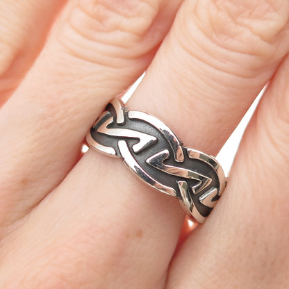 925 Sterling Silver Vintage Celtic Oxidized Band Ring Size 9