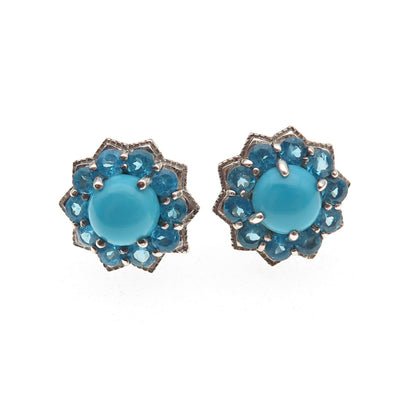 D'Joy 925 Sterling Silver Real Sleeping Beauty Turquoise & Apatite Stud Earrings