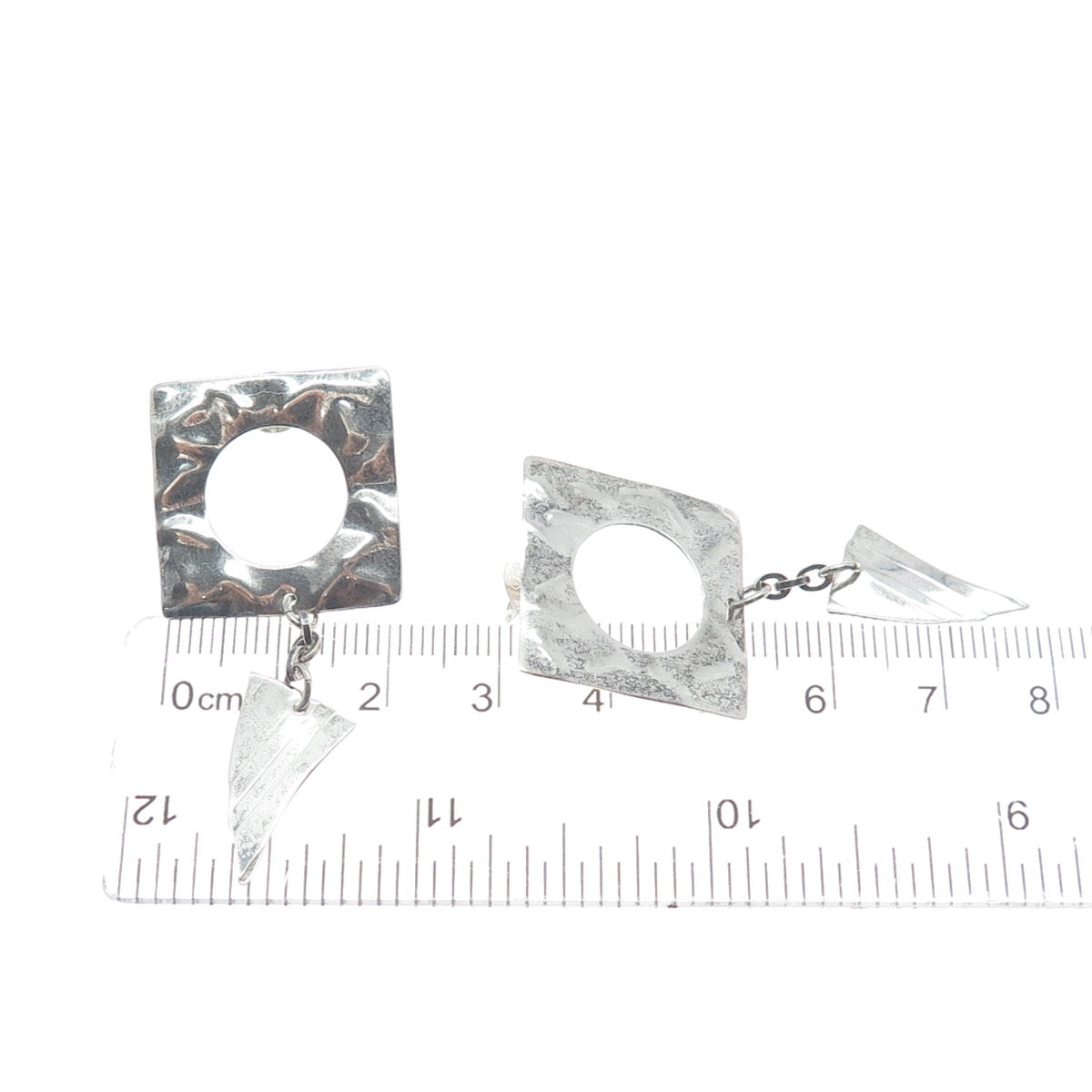 Old Pawn 925 Sterling Silver Vintage Hammered Finish Tribal Oxidized Earrings