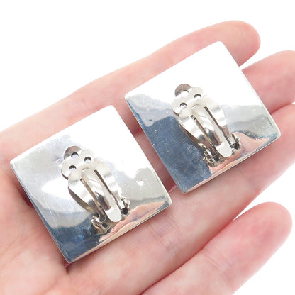 925 Sterling Silver Vintage Mexico Real Black Onyx Square Clip On Earrings