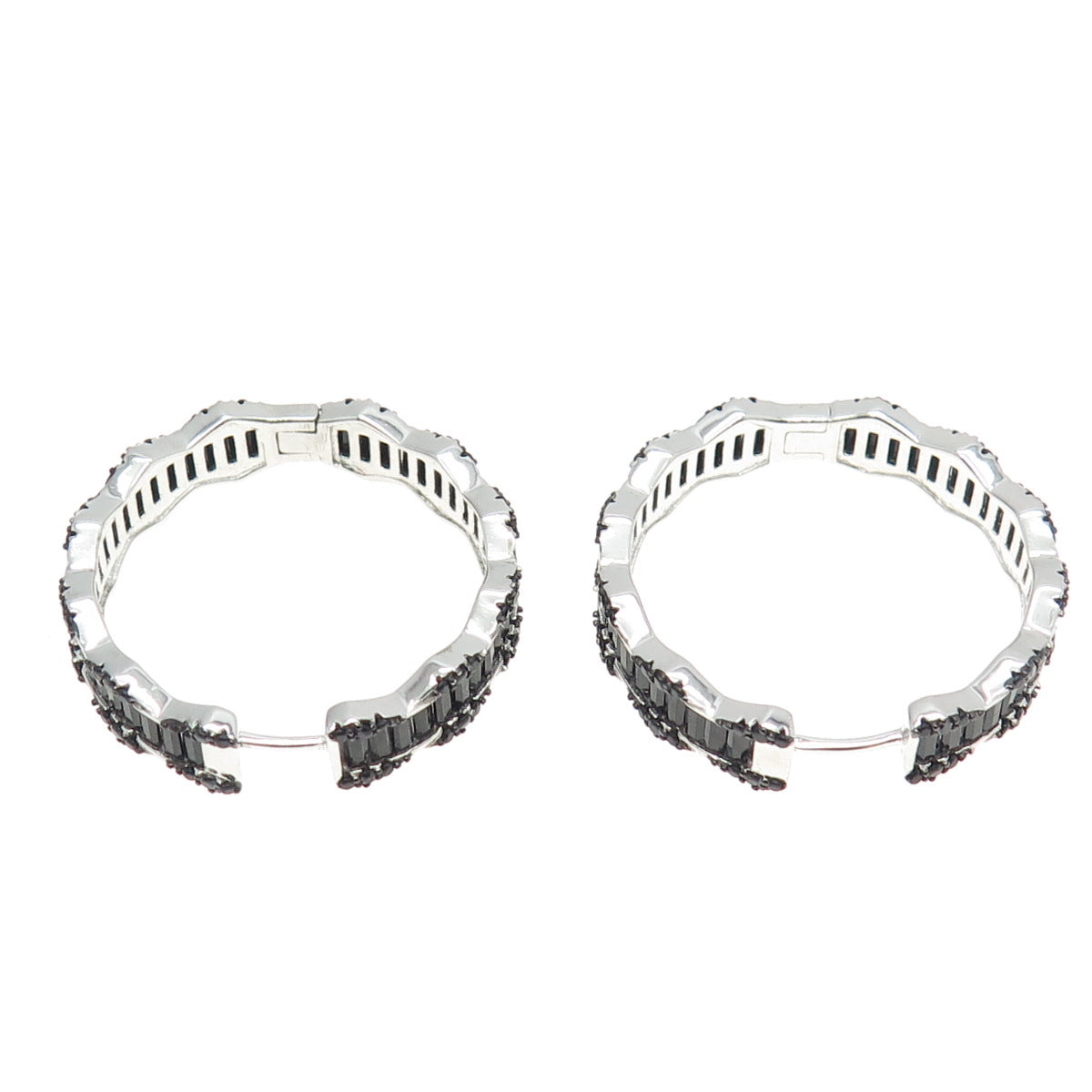 925 Sterling Silver Black C Z Huggie Earrings