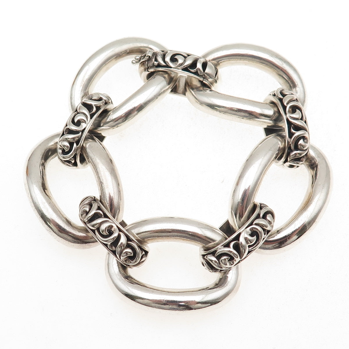 Charles Krypell 925 Sterling Silver Vintage Ivy Oval Link Oxidized Bracelet 7"