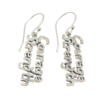 925 Sterling Silver "Courage Strength" Dangling Earrings