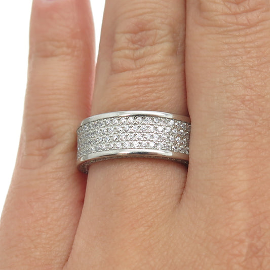 925 Sterling Silver Pave C Z All Around Eternity Band Ring Size 6.25