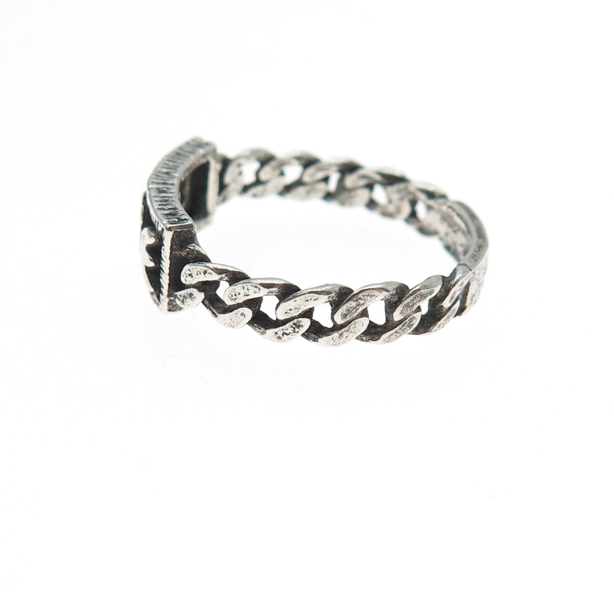 925 Sterling Silver Vintage Love Oxidized Cuban Link Ring Size 7.75