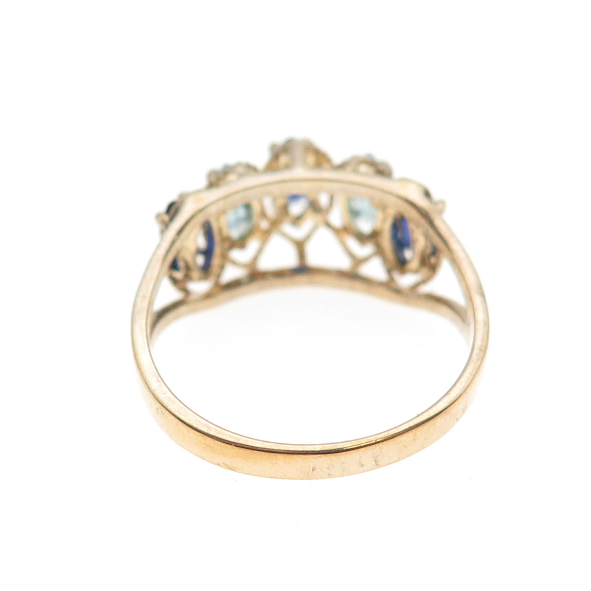 925 Sterling Gold Plated Vintage Lab-Created Sapphire & Blue C Z Ring Size 8