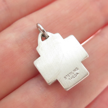 THEDA 925 Sterling Silver Vintage Jesus Cross Religious Pendant