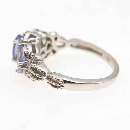 Chuck Clemency 925 Sterling Silver Real Tanzanite & White Topaz Ring Size 8