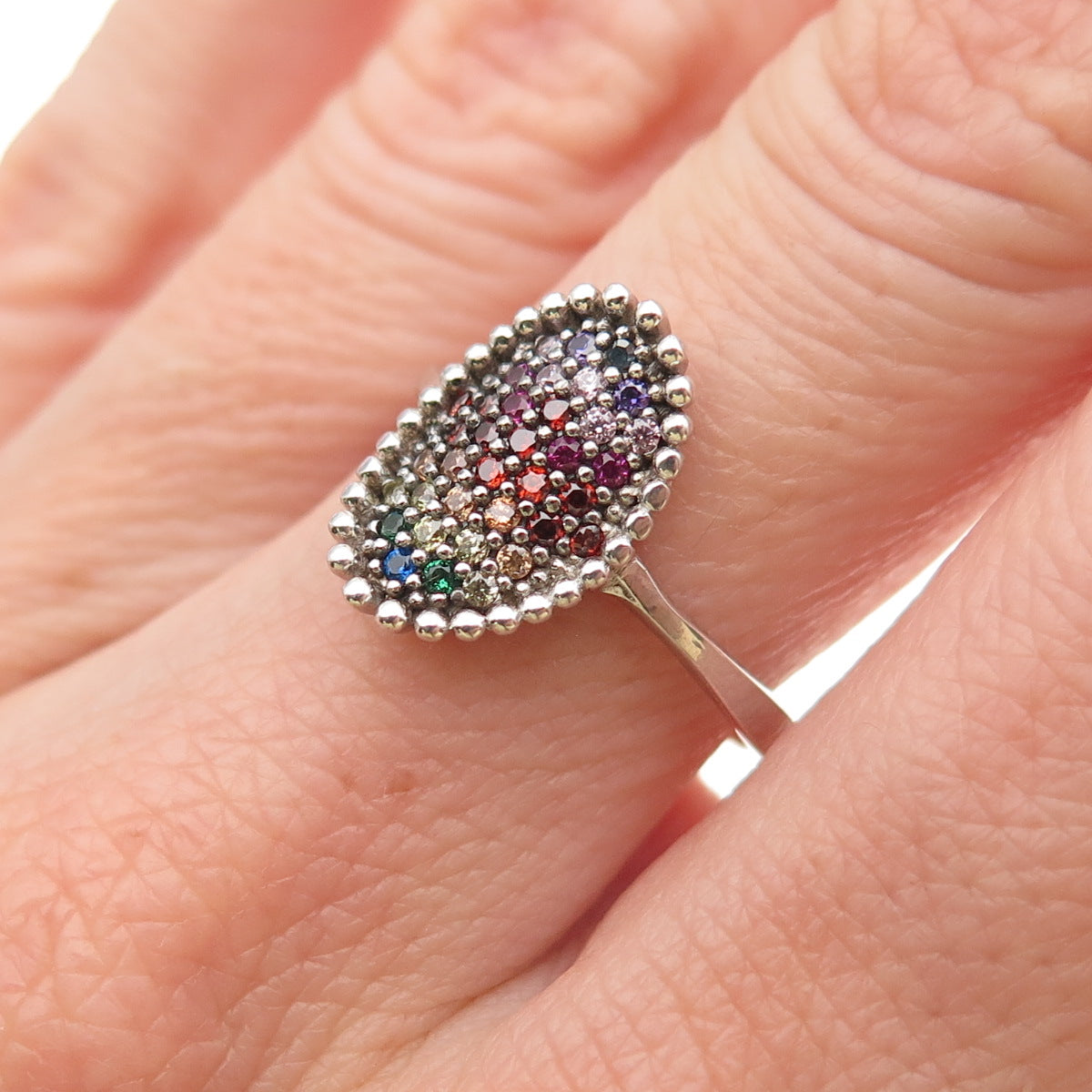 925 Sterling Silver Round-Cut Multi-Color C Z Rainbow Ring Size 7