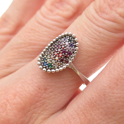 925 Sterling Silver Round-Cut Multi-Color C Z Rainbow Ring Size 7