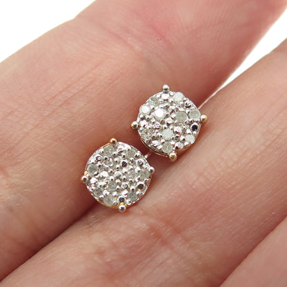 DBJ DEE BERKLE Sterling Silver Gold Plated Real Round-Cut Diamond Stud Earrings