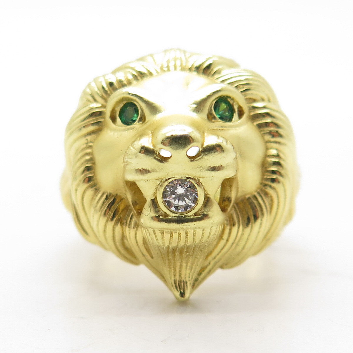 925 Sterling Silver Gold Plated White & Green C Z Lion Domed Ring Size 9.25
