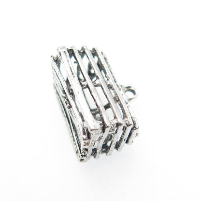 925 Sterling Silver Antique Art Deco Cage Minimalist Charm Pendant