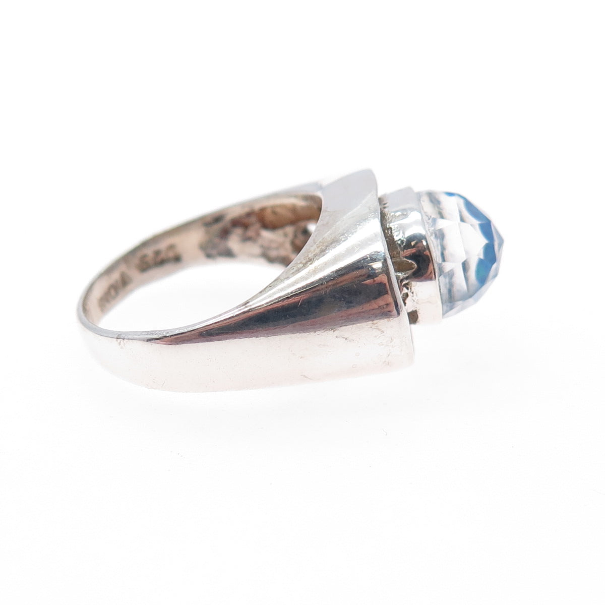 925 Sterling Silver Vintage Real Doublet Opal Modernist Ring Size 6